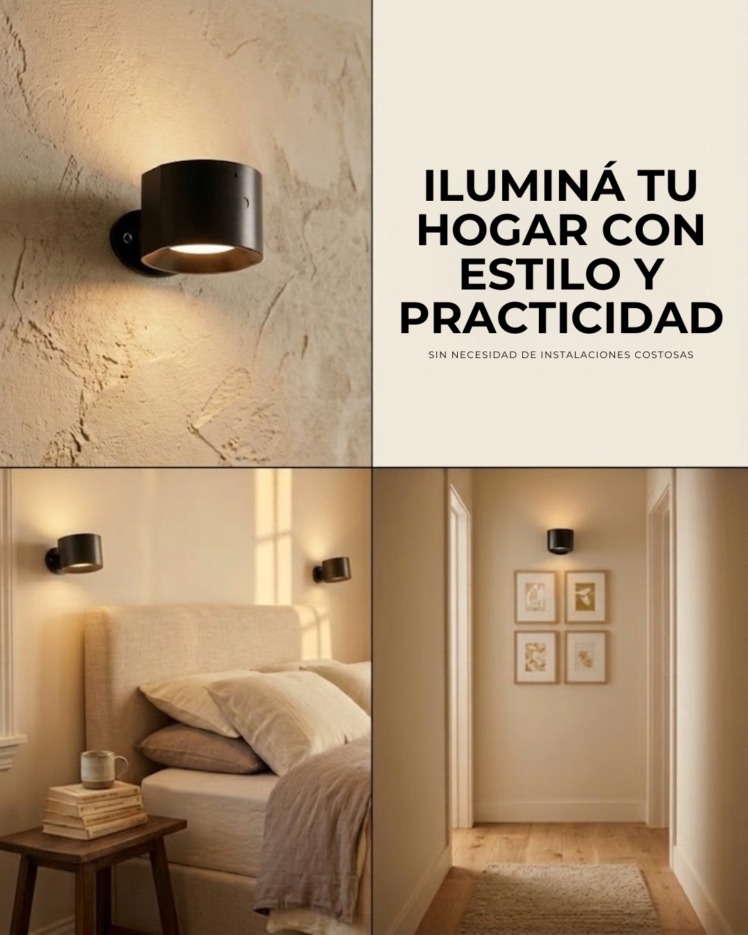 Aplique LED en cabecera matrimonial - negro y blanco